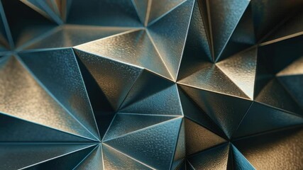 Poster - Abstract Geometric Pattern in Shades of Blue and Bronze with Sharp Edges and Angled Surfaces