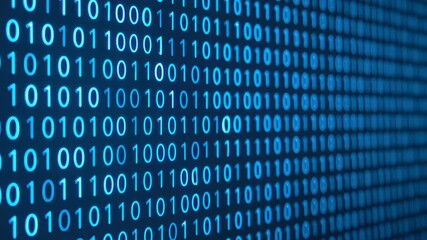 Poster - Glowing Blue Binary Code Background for Digital Technology and Cybersecurity Themes