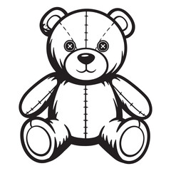 Fototapete - Adorable vector illustration of a black and white teddy bear with cute details and stitching