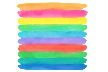 Poster - Watercolor stripes forming rainbow gradient, transparent background providing colorful graphic design element with soft artistic texture