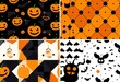 © Prasong - Set of four Halloween-themed geometric seamless patterns in black and orange vector illustrations,  october,  repeat