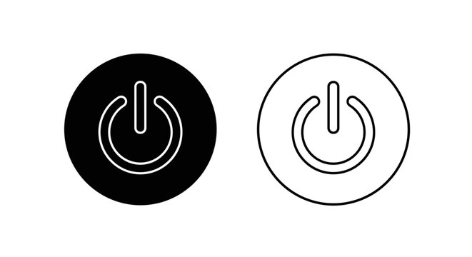 Two power button icons one in black oval and the other in white oval on a white background