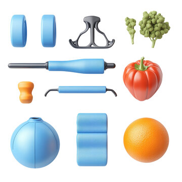 Tools and Fresh Food Items A Colorful Variety for Healthy Lifestyles and on transparent background