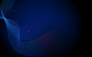 Poster - Abstract blue wavy lines digital technology background glowing particles