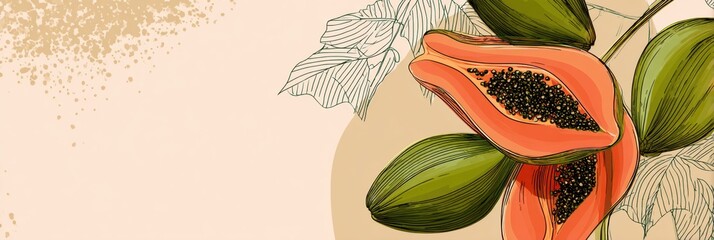 Aufkleber - Stylized Line Art of Papaya With Clean Background and Empty Space for Creative Design Elements