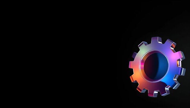 A vibrant, metallic gear wheel against a dark background.