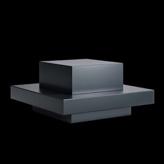 Poster - Abstract geometric composition featuring minimalist dark shapes with smooth surfaces and stark contrast against black background
