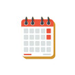 © Jeff - Flat calendar icon with red date highlights and spiral top binding rings.on transparent background