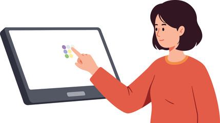Poster - Woman using touchscreen tablet with digital interface in modern technology setting illustration 