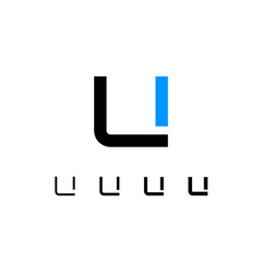 Wall Mural - technical logo letter u, digital cyber space alphabet font, set of four different thicknesses of the