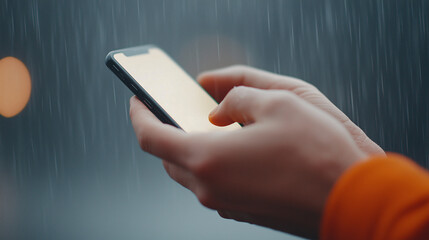 Hand holding smartphone with blank screen for communication and digital use