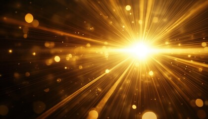 Poster - Abstract Sun Burst With Digital Lens Flare On Black Background: Glowing Sunlight In A Golden Hue Illuminating A Dark Canvas.