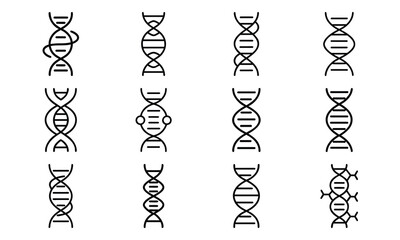Poster - Collection of minimalist outline dna helix representations for science biology and genetic concepts