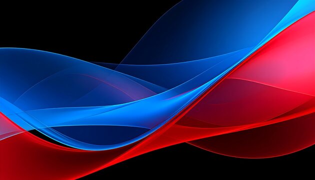 Abstract design with flowing red and blue waves on a black background