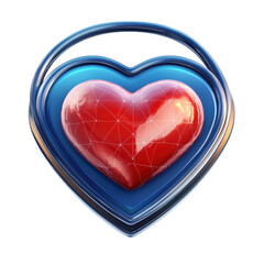 Poster - Luminous red heart radiates love within a serene blue frame digital art on transparent background