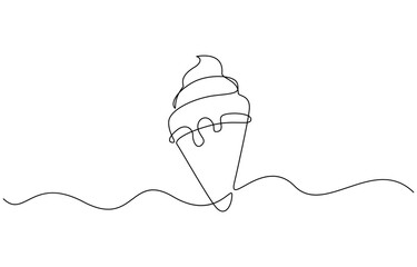 Aufkleber - Continuous one line drawing of Ice cream gelato. Ice cream with cone in single line draw illustration, Ice cream on a stick and in a waffle cone in one continuous pattern. 