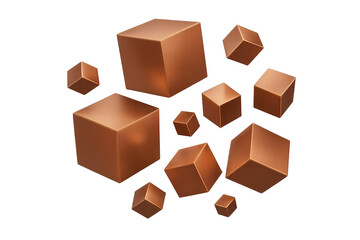 Aufkleber - Copper cubes of different sizes are floating on a transparent background, creating a dynamic and modern composition
