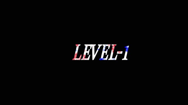 Text level-1 animation. White color text level up with effect on black background. Glowing level up sign and upper Level . Next Level text animation.