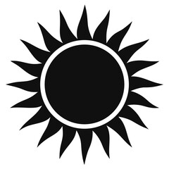 Poster - Black Silhouette Sun Icon for Light Mode UI — Minimalist Vector Symbol for Interface, Mobile App, Settings Button, Flat Design, Monochrome EPS Graphic, Simple Sunlight Illustration
