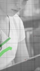 Poster - Animation of data processing over diverse businesswomen walking in office