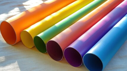 Poster - Colorful rolled paper tubes arranged in a vibrant gradient display