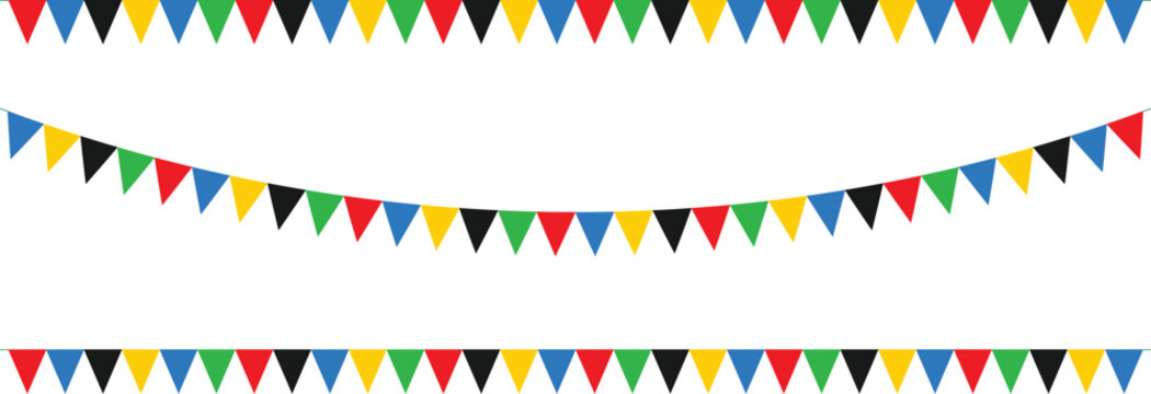 Colorful Bunting Flags Vector Set – Triangular Party Decorations in Festive Hanging Strings on White Background