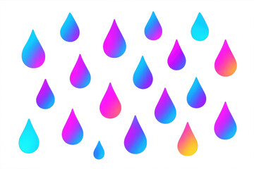 Poster - Colorful raindrops falling dynamically, splashing in gradient hues against translucent surface