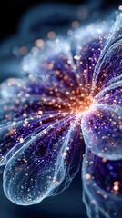 Fototapete - Abstract swirl of luminous particles and waves in deep purples and blues, creating a cosmic, motion-filled vortex effect