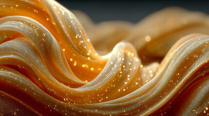 Poster - Abstract golden wave structure with flowing curves and luminous highlights, resembling a translucent ribbon in motion