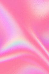 Poster - The image features a soft pink holographic fabric draped elegantly, reflecting light in various pastel shades. The undulating surface creates a shimmering effect, emphasizing its smooth texture