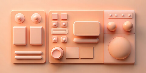 Poster - A collection of soft, rounded shapes in muted tones makes up a minimalist control panel. The design emphasizes simplicity and elegance in its layout and form