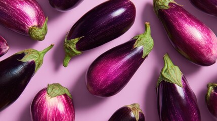 Poster - Clean Studio Shot Showcasing Fresh Eggplants With Abstract Shapes and a Minimalistic Background Designed for Culinary Inspiration
