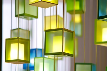 Poster - •  Modular blocks in lime and cobalt with sharp lighting --