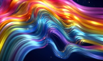 Poster - 
Abstract background with colorful neon wavy lines, glowing stripes on a black backdrop