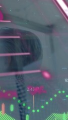 Poster - Animation of financial data processing over diverse business people high fiving in background