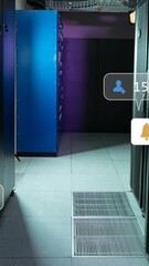 Poster - Social media icons and notifications processing data over computer server room