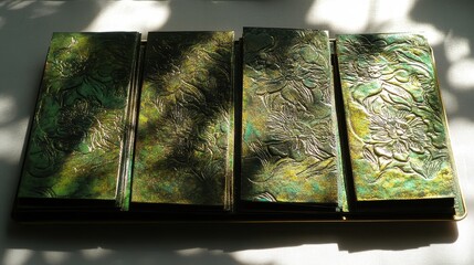 Poster - Elegant Green Floral Embossed Album Cover with Intricate Design