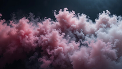 Poster - Vivid clouds of swirling pink and gray fill the dark background, creating an ethereal atmosphere. The dynamic movement of the clouds adds depth and energy to the scene