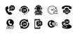 © Vilogsign - 24 hour phone call service icon vector set. Contains help center, assistance, support, contact us, calling, operator, consultation, communication, time work, hot line, assistant. Illustration