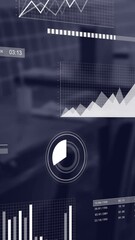 Leinwandbilder - Animation of multiple graphs moving over empty chairs and tables arranged in coffee shop