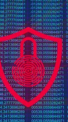 Poster - Animation of security padlock and shield icon over data processing against blue background