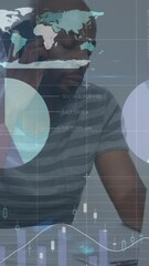 Poster - Animation of statistical data processing over african american man talking on smartphone at office