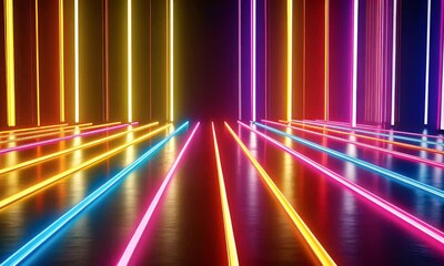 Aufkleber - 
 Abstract background with colorful laser lines and stripes, a 3D rendering illustration of digital art. 