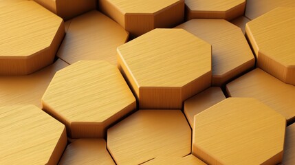 Poster - Geometric Honeycomb Pattern with Golden Textures and Depth Effects