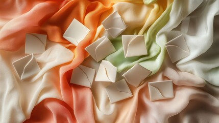 Poster - Soft Textures and Subtle Colors of Fabric with Tiles Arranged Artfully