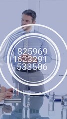 Poster - Business meeting with data processing animation over diverse professionals in office