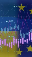 Poster - Financial data analysis animation over Ukraine and European Union flags