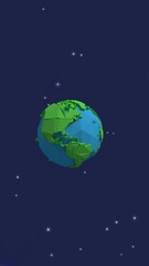 Poster - Animation of universe with blue and green planet earth and stars on blue sky