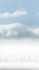 Poster - Animation of distant cityscape with modern buildings and clouds on blue sky