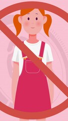 Poster - Animation of prohibition sign with girl over medical icons